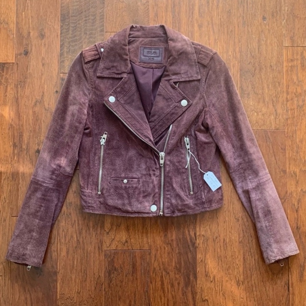 Vintage Suede Leather Jacket in Burgundy Plum